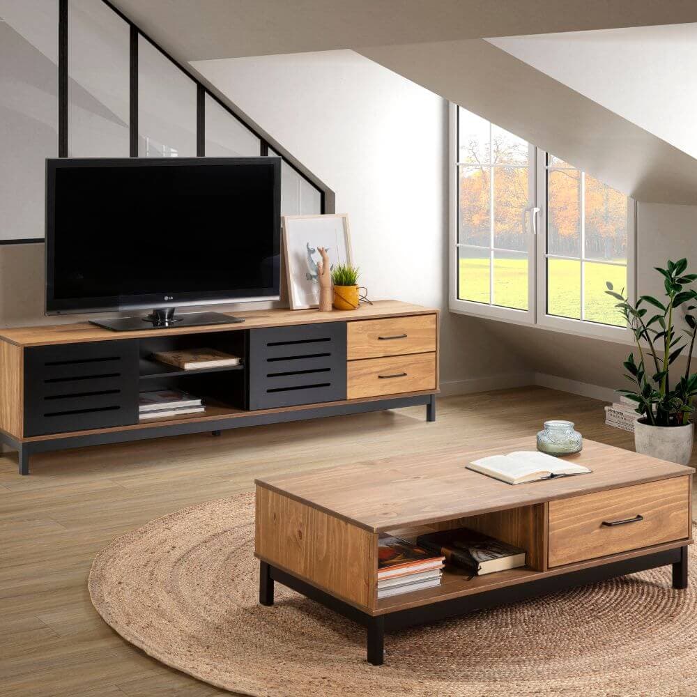 Mesa de centro roble y negra miniatura 10