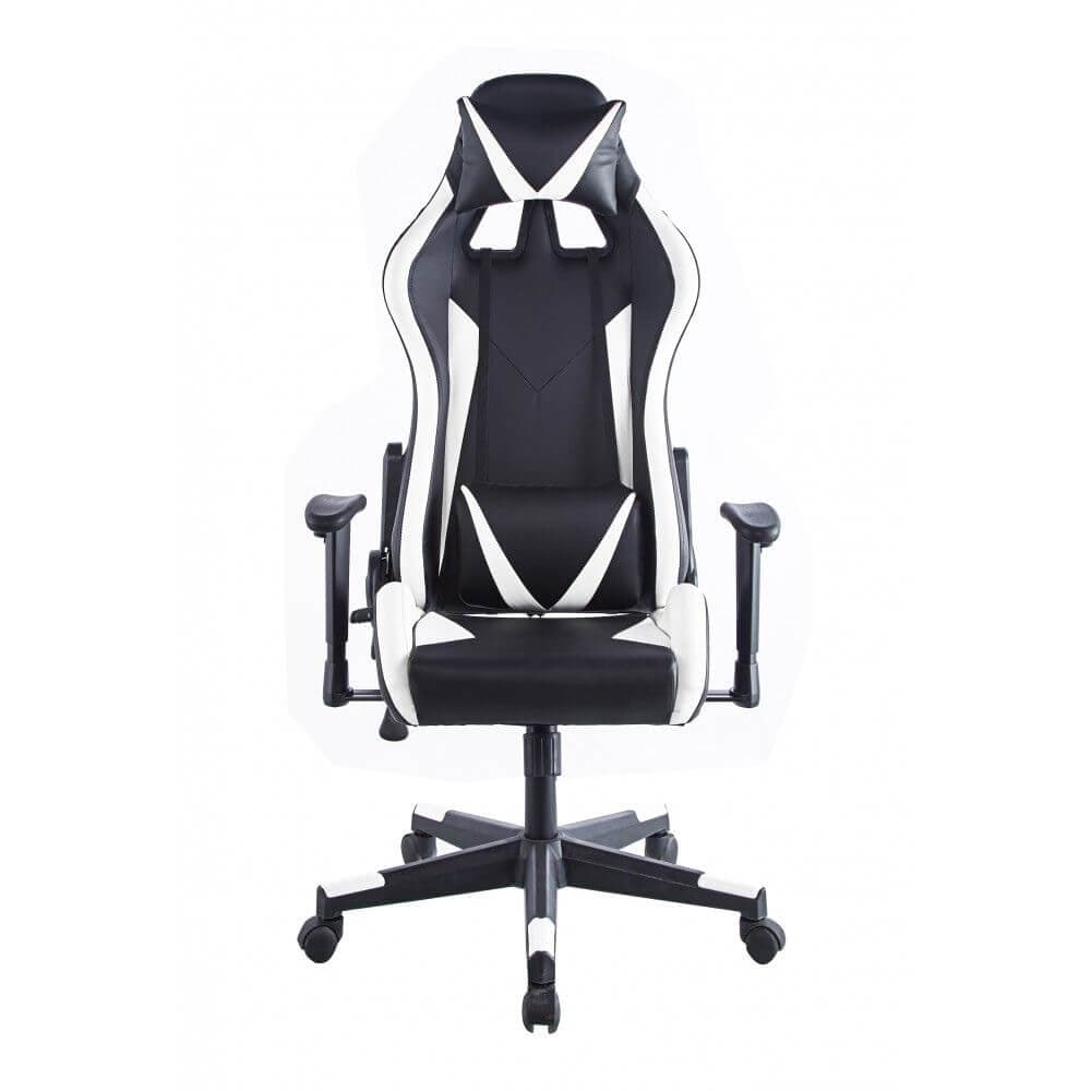 Silla gamer negra con detalles blancos miniatura 2