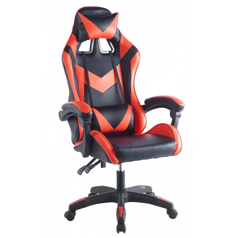 Silla gamer negra con detalles rojos