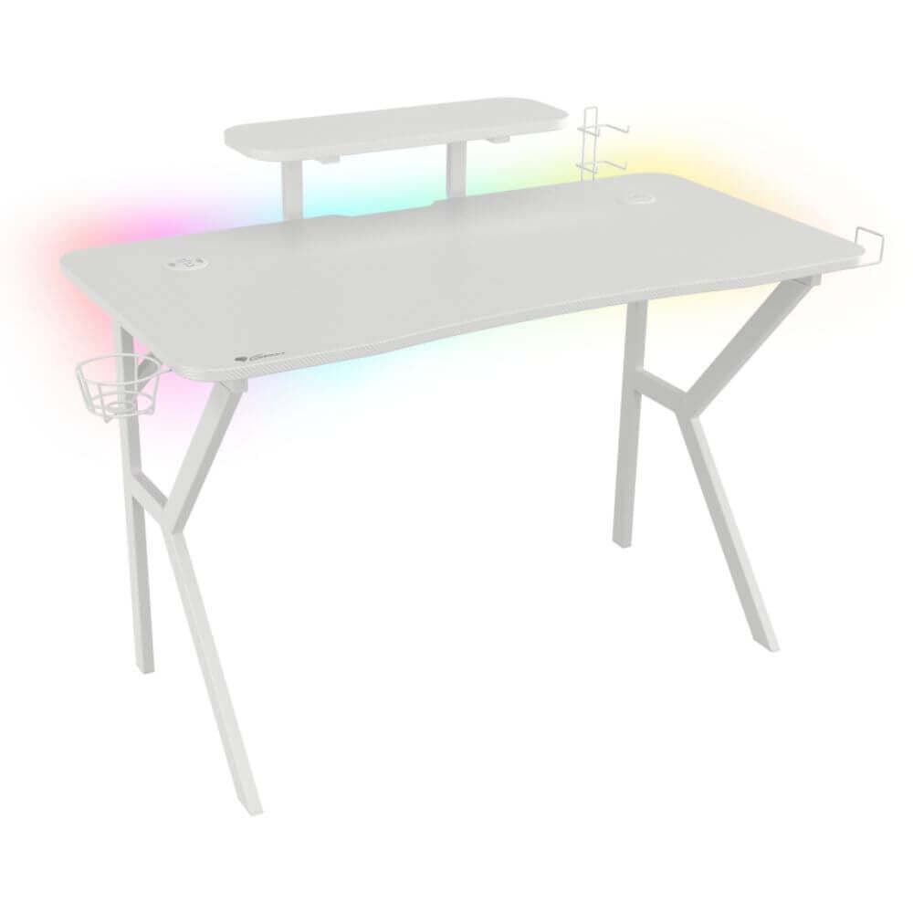 Mesa gaming blanca con altillo