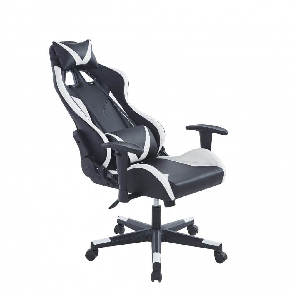 Silla gamer negra con detalles blancos miniatura 4