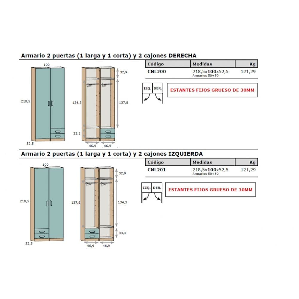 Armario De 2 Puertas con 2 Cajones ( 100 Cm) Pride miniatura 2