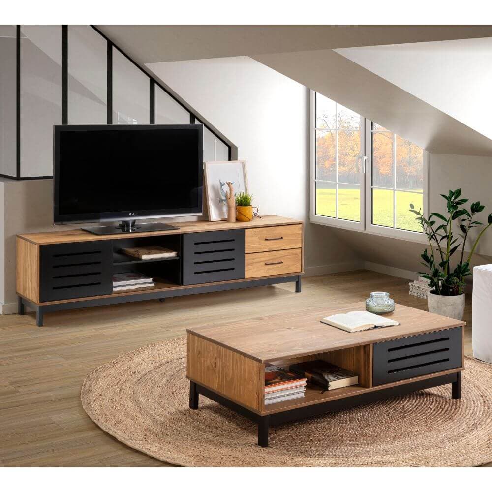 Mesa de centro roble y negra miniatura 2