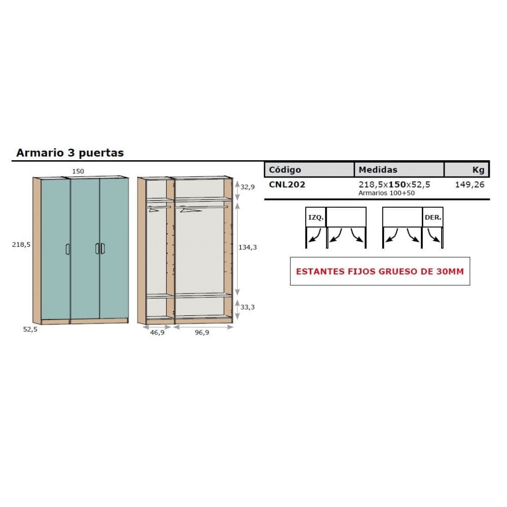 Armario De 3 Puertas ( 150 cm) George miniatura 2
