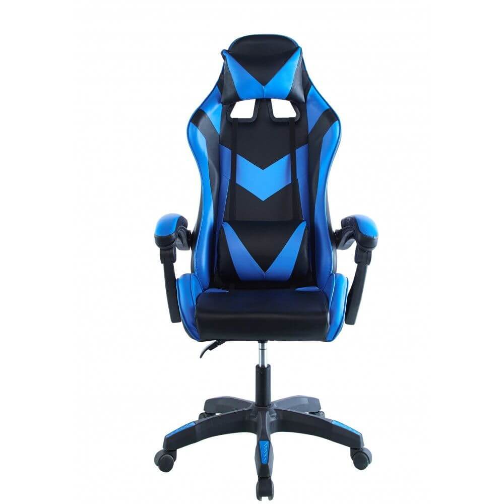 Silla gaming negra con detalles azules miniatura 3
