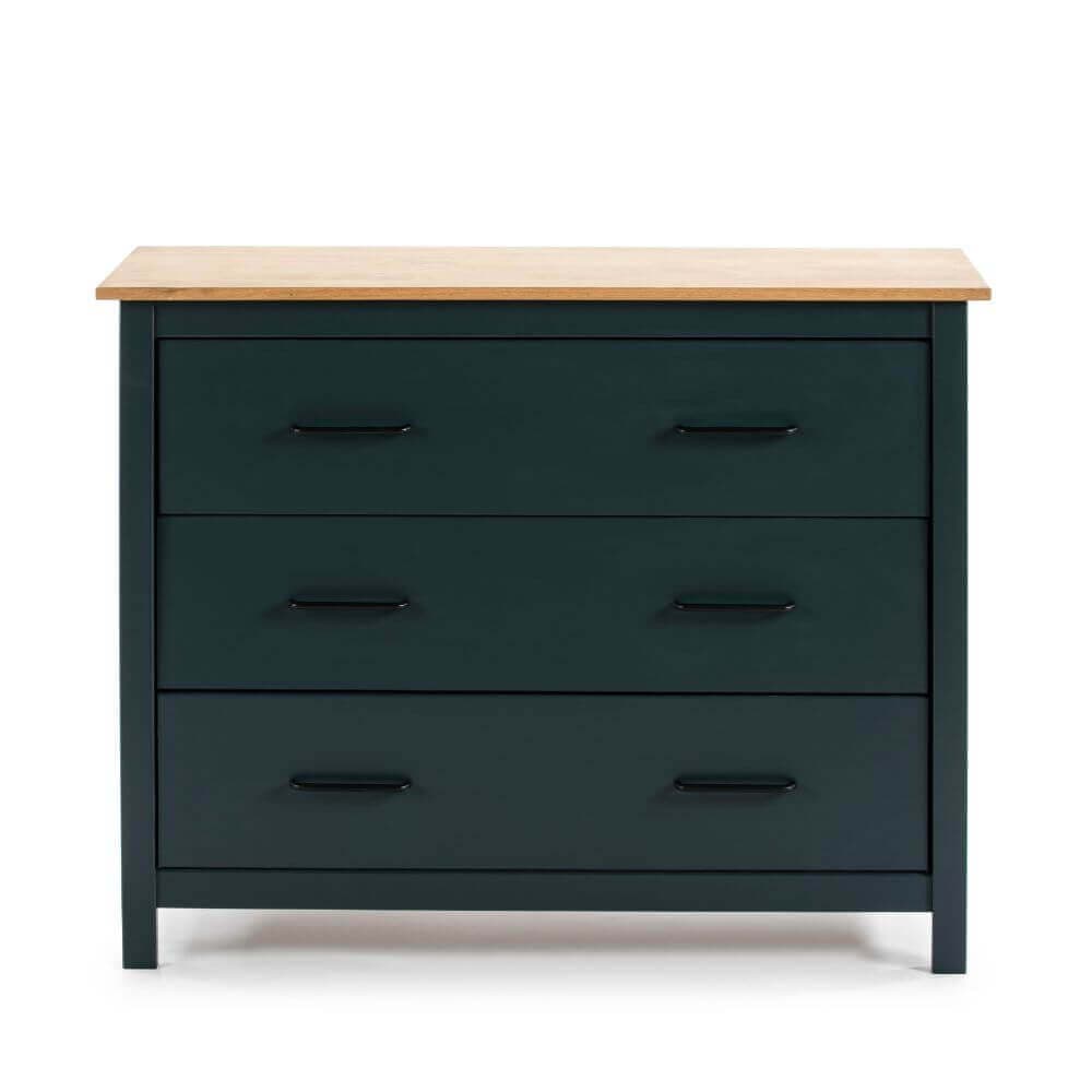 Cómoda de 3 cajones azul y roble miniatura 4