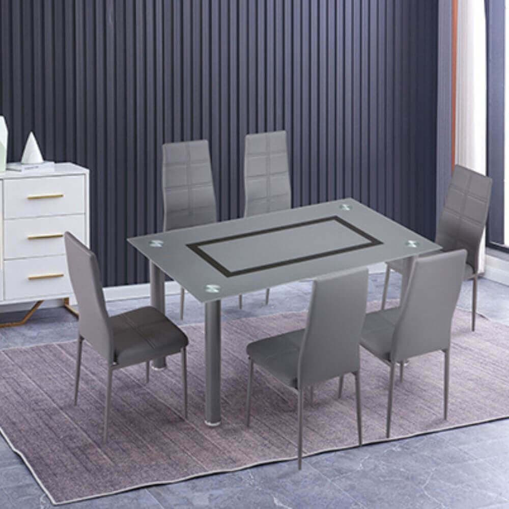 Pack de sillas grises más mesa de cristal Levada