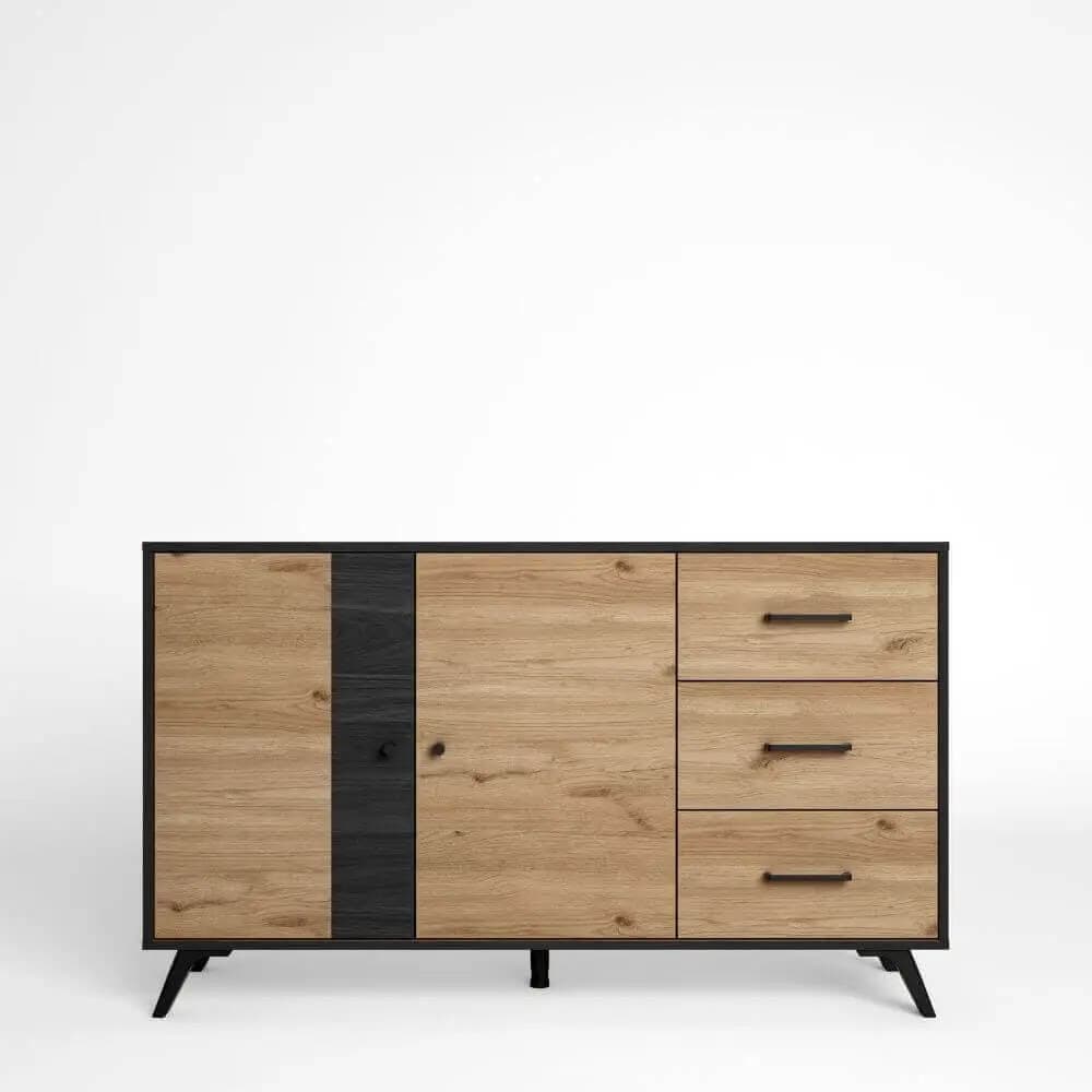 Aparador 2 puertas y 3 cajones detalle negro