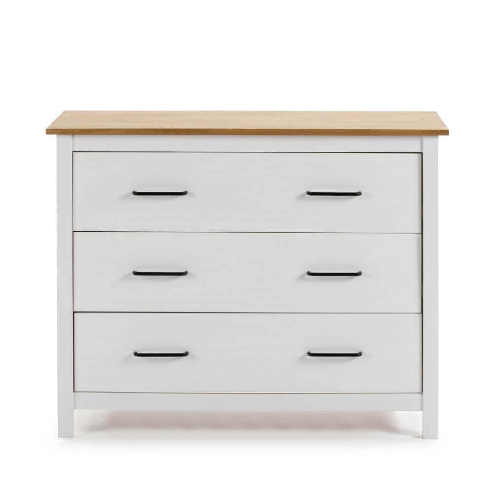 Cómoda de 3 cajones blanca y roble