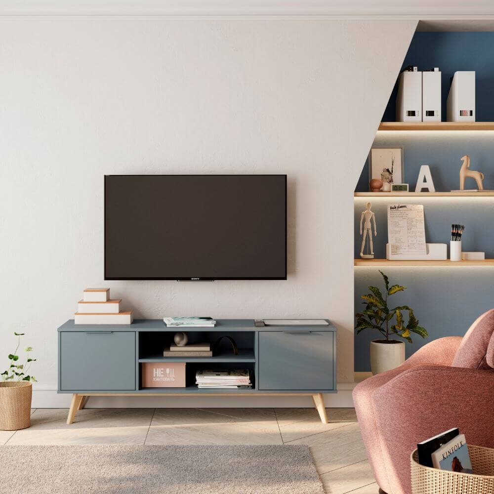 Mueble de televisión kaki y roble 140 cm