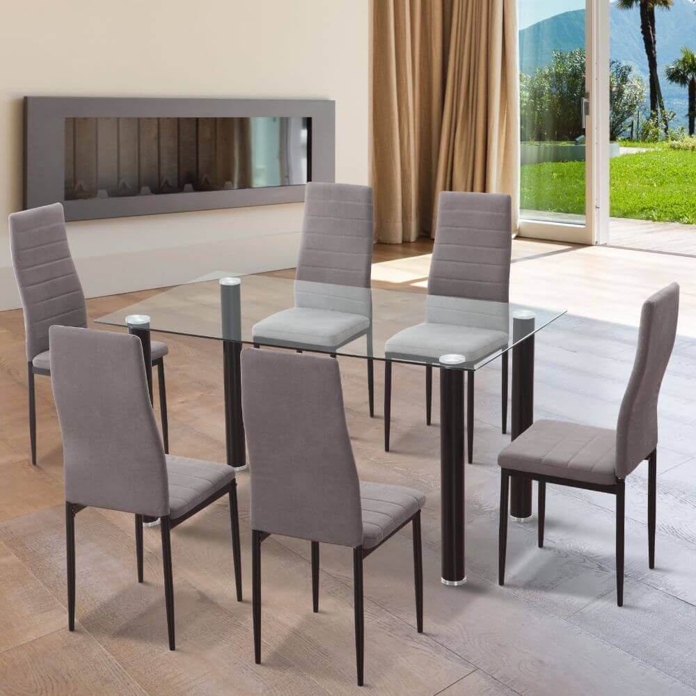 Pack de 6 sillas más mesa de cristal