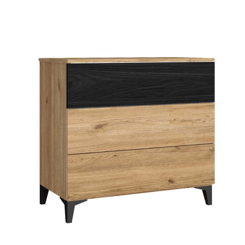 Cómoda de 3 cajones roble y negra